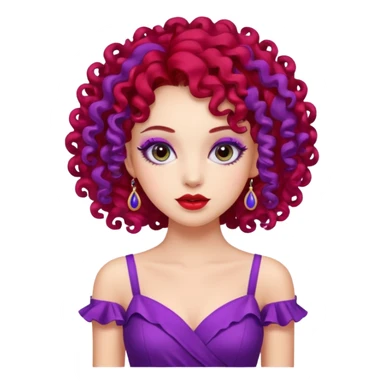 Fashion Model with Purple Curls, red dress sticker