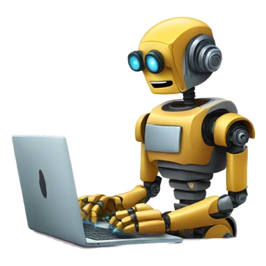 robot sitting in front of a laptop writing some sourcecode sticker