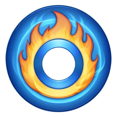 A minimalist CD disc with a subtle fire design, blue flames, with a circle in the middle and a hole in the center sticker