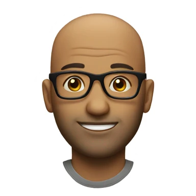 bald man with glasses with facial ahir sticker