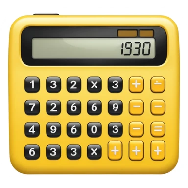 retro calculator with yellow body, large buttons, digital display, apple emoji style sticker