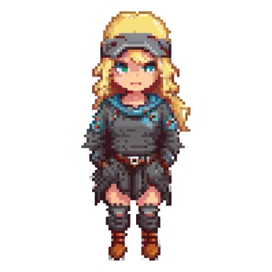blonde woman wearing bandit outfit, dynamic pose, pixel art style sticker