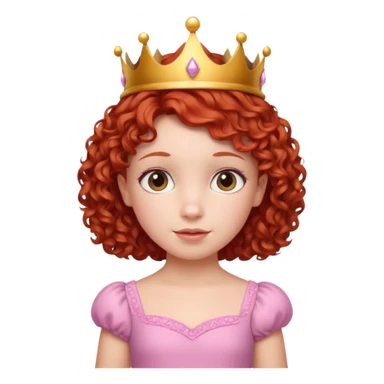 girl kid, Princess with short curly red hair, small crown sticker