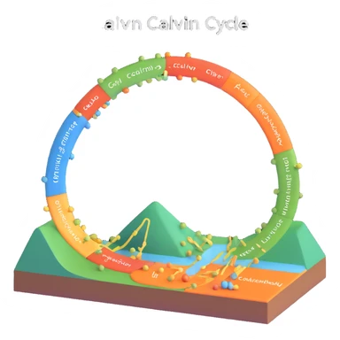highly scientific detailed labeled 3D illustration of the Calvin cycle showing all key molecules enzymes and steps transparent background sticker