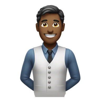 a man waiter with a smile sticker