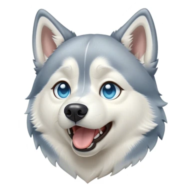 Cinematic Cute Yawning Siberian Husky Portrait Emoji, Head tilted slightly with a dramatic, wide-open yawn, showcasing a thick grey and white coat with a frosty sheen, floppy ears slightly drooping, round icy blue eyes barely open in drowsy contentment, Simplified yet irresistibly adorable features, highly detailed, glowing with a soft, cool glow, high shine, relaxed yet expressive, stylized with a touch of whimsy, bright and endearing, soft glowing outline, capturing the essence of a sleepy yet affectionate companion, so drowsy it feels like it could stretch out of the screen and curl up for a nap! sticker