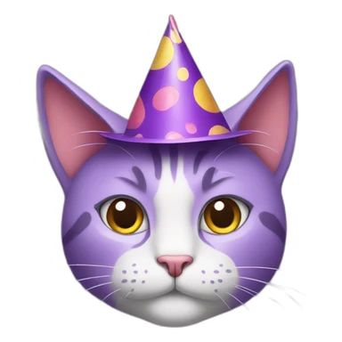 Purple cat wearing a party hat sticker