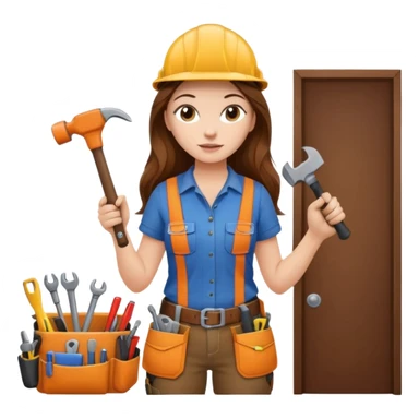 beautiful girl with long brown hair constructing new lounge room area sticker