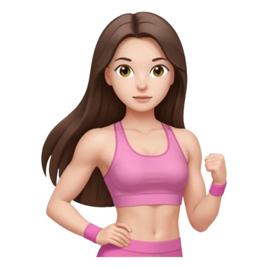 white brunette girl long hair with hazel eyes in light pink workout with abs sticker