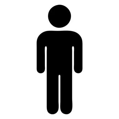 icon of a human figure, solid black fill, minimalist style sticker