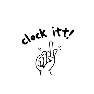 pinching hand emoji with the phrase 'clock ittt', doodle style, bold text sticker