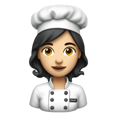 woman with dark hair and a chef hat wearinga chef jacket raising han sticker