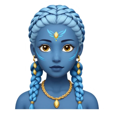 Draw a Na’vi female with glowing blue skin, white forehead markings, braided hair, gold earrings & a calm gaze. sticker