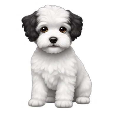 White maltipoo with black patch sticker