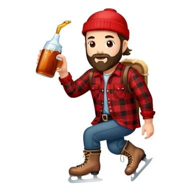 canadian lumberjack wearing red and black flannel shirt and drinking maple syrup and wearing ice skates sticker