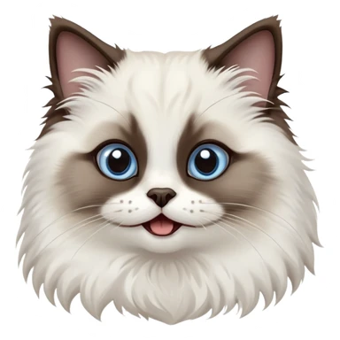cinematic-adorable-big-eyed-fluffy-dark brown and white seal ragdoll-cat-portrait-emoji,-head-tilted-playfully-with-a-cute,-yawn,-soft-brown pointed seal-and white-colored-fur-with-darker-points-on-the-ears,-simplified-yet-irresistibly-cute-features, sparkling blue eyes sticker