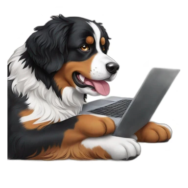 Bernese mountain dog writing a laptop sticker