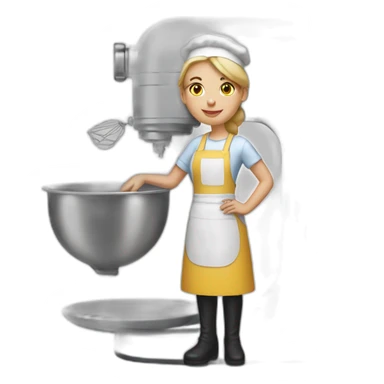 White woman confectioner in full length with a mixer sticker