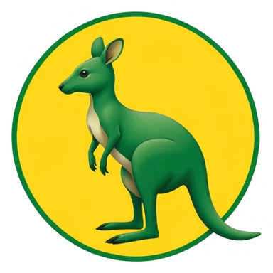 A green silhouette of a kangaroo standing side on facing left ways in a yellow circle in a green rectangle please make it like a flag? sticker