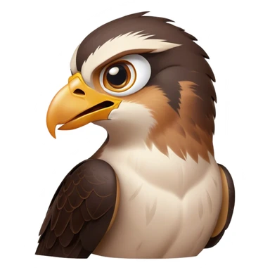 Cinematic Comical Falcon Portrait Emoji, Head tilted dramatically with an exaggeratedly shocked expression, featuring a sharply defined beak and wide, comically expressive eyes full of playful disbelief, Simplified yet hilariously expressive features, highly detailed, glowing with a slightly sassy glow, high shine, dramatic yet playful, stylized with an air of cheeky aerial mischief, soft glowing outline, capturing the essence of a meme-worthy falcon that looks ready to side-eye its way into viral fame! sticker
