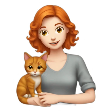 Fille rousse avec un chat sticker