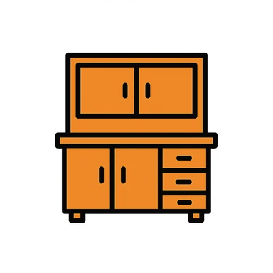 flat color icon style kitchen cabinet made of wood sticker