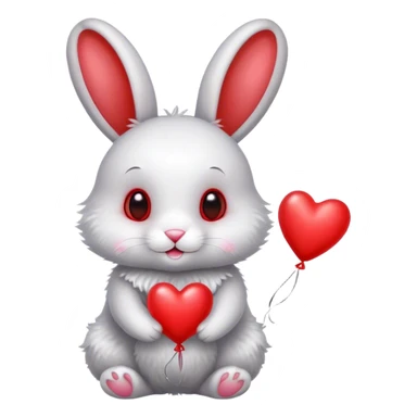 White rabbit with gray ears and red metallic heart-shaped balloons sticker