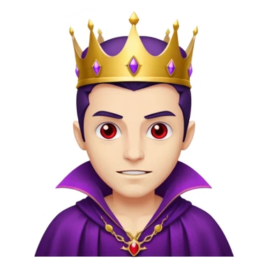 Vampire King, Young vampire king in purple robe, red eye, wearing a crown, confident smirk. sticker
