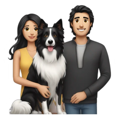 Family  man, long black hair woman and black border collie sticker