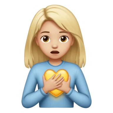 A girl with light down hair chocking with her hands on her chest  sticker
