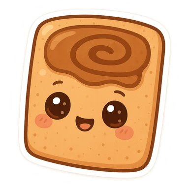 chibi cinnamon poptart with warm brown frosting and cinnamon swirl pattern, cute face with expressive eyes sticker