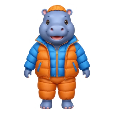 a full body of cute hippo with puffer clothes sticker