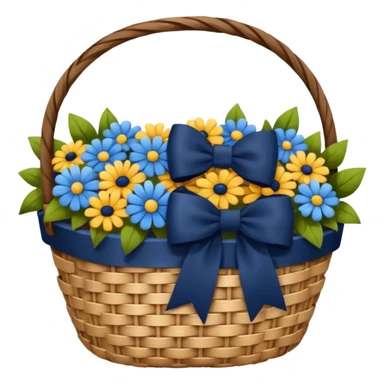 basket with a navy blue bow sticker