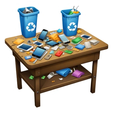 very dirty table with trash sticker