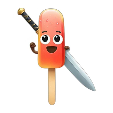 a popsicle with an arm wearing a sword sticker