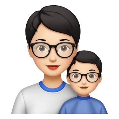 Happy woman with very short hair and glasses having haircut sticker