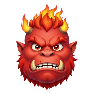 Combine the red ogre emoji, the hot emoji, and the eyes looking emoji into a new emoji sticker