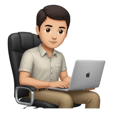 Rich man sitting on a office chair, working at desk, looking to laptop in shirt, dark hair, he is german very beautiful looks like, full body view sticker