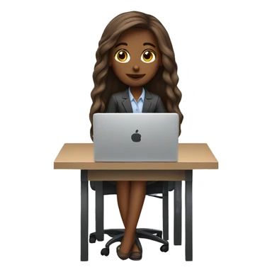 long hair Brown girl working in office with laptop sticker