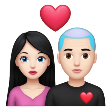 👩🏻‍❤️‍💋‍👨🏻 this one but the man should be bald. white woman with long black hair and white bald young man  and a heart between their heads. she has pink lips sticker