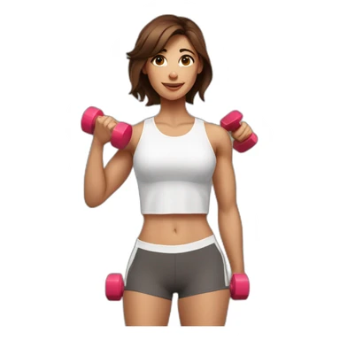 White beautiful fitness women with brown hair with dumbbells in their hands sticker