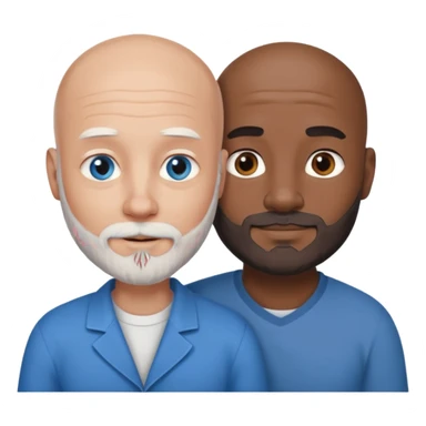 Talk bald white man with a white beard and blue eyes lovingly holding a black woman with brown eyes and grey hair sticker