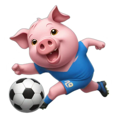 pig with blue shirt kicking a soccer ball sticker