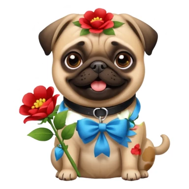 pugdog holding flowers sticker