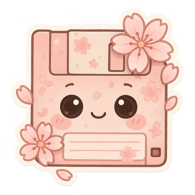 Floppy disk with sakura for retro-tech aesthetic sticker