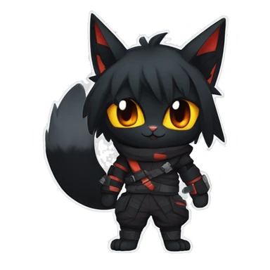 Edgy Shy Anthro Ninja boyish cool pretty dark black Litten-Pokémon-cat-fursona-animal techwear sticker