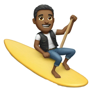 A man wearing a vest and jeans while riding a surf board  sticker