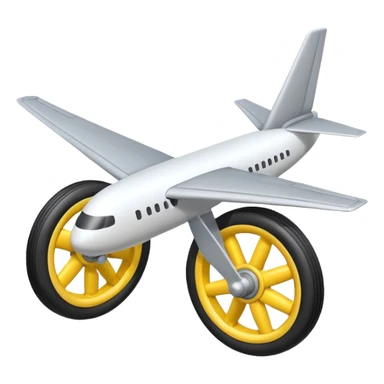 Isometric view of airplane landing gear in emoji style — one inflated, puffy wheel with a strut, soft 3D look, rounded shapes, clean and cartoon-like sticker