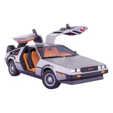 DeLorean with gull-wing doors open sticker