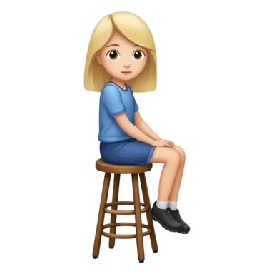 a girl is sitting on a stool seeing toward left side sticker